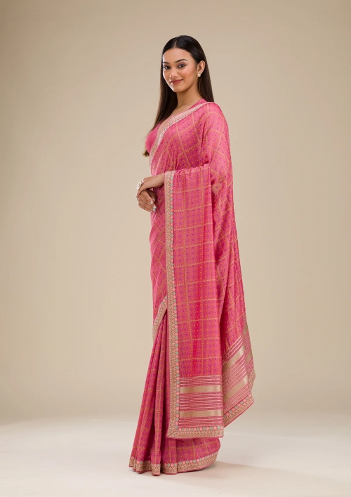 Chanderi Plain Saree - Magenta