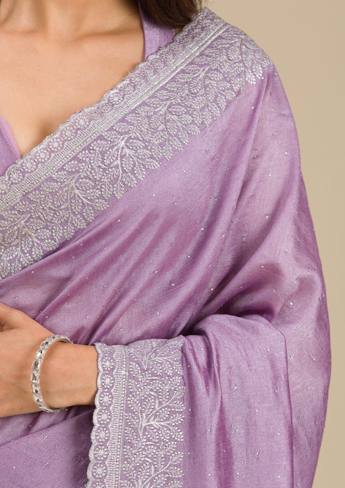 Georgette Zari Work Saree - Magenta